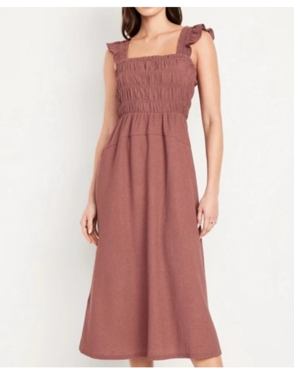 Old Navy Warm Taupe Smocked Midi Dress - XL Tall